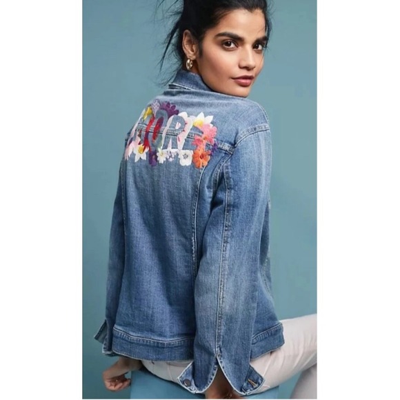 Anthropologie Pilcro Embroidered Denim Jean Jacket Women S Love Valentines Day - Picture 3 of 9